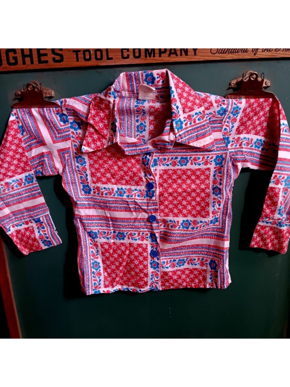 Vintage Gitls 5 5T 1970's Hippy Shirt Sears Perma-Press Kids Floral Patch print
